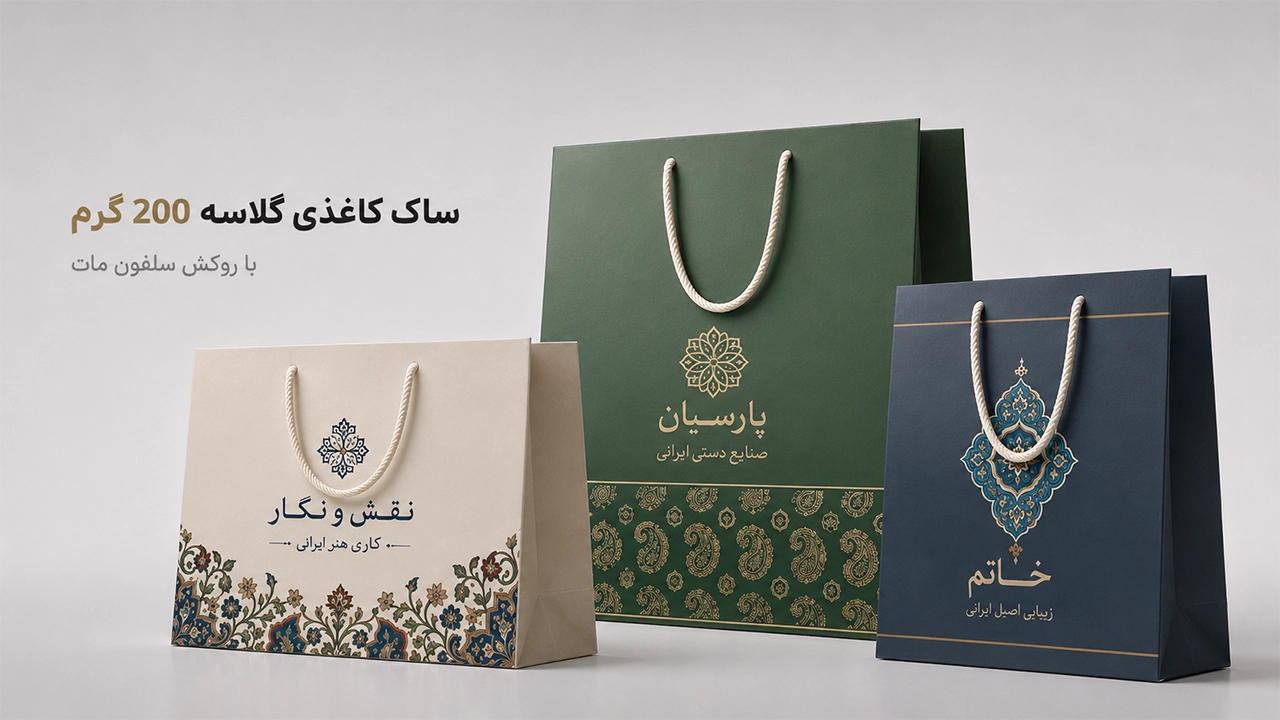 ساک خرید کاغذی با چاپ در چاپاتو گلاسه200 گرم با روکش